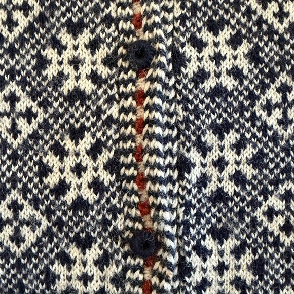 VINTAGE 80s Nordic Wool Cardigan Sweater Navy Blue L/XL - Picture 4 of 11